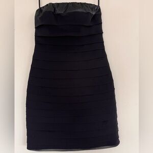 The Limited Black Ribbed Ruched Strapless Bodycon Dress